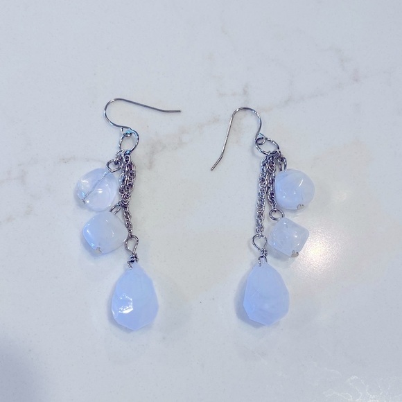 Elegant Silver and White Dangle Earrings - Picture 1 of 5